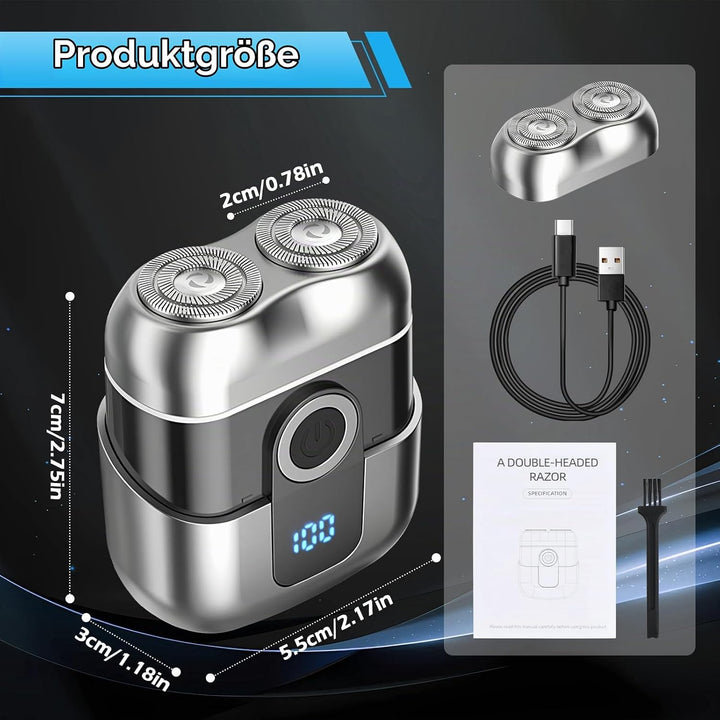 Mini Elektrischer Rasierer, IPX7 Wasserdicht Elektrischer Rasierer Herren, Kabellos Rotationsrasiere