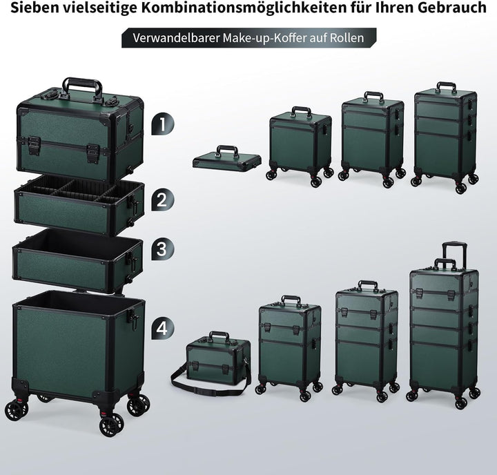 Kosmetikkoffer Alu Beauty Case 5 in 1 Kosmetik Trolley Rollkoffer Make up Koffer Gross Schminkkoffer