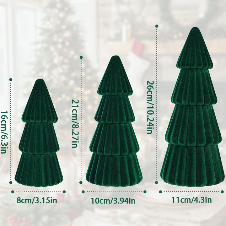 3 Stück Samt Weihnachtsbaum Dekorationen Verschiedene Grössen Moderne Kegel künstliche Bäume für Wei