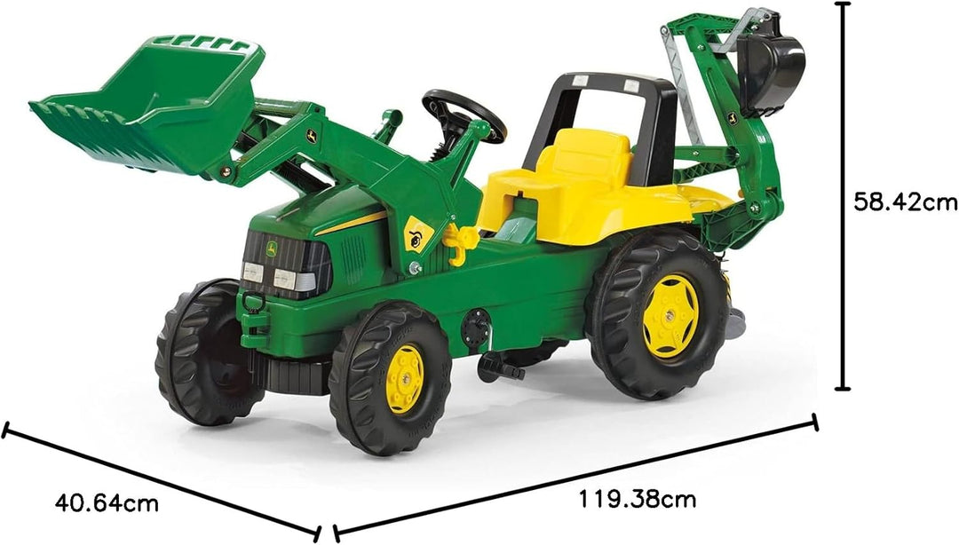 Rolly Toys Traktor / rollyJunior Trettraktor John Deere (mit Lader und Heckbagger, für Kinder ab 3 J