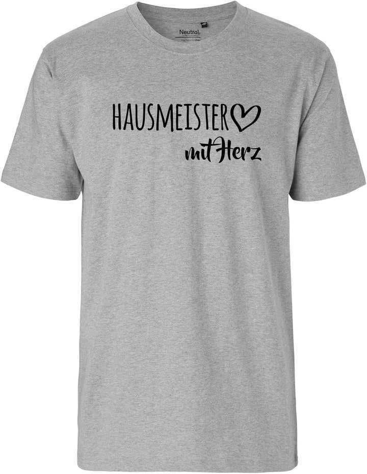 HUURAA Herren T-Shirt Hausmeister mit Herz Bio Baumwolle Fairtrade Oberteil Grösse S-3XL mit Motiv f