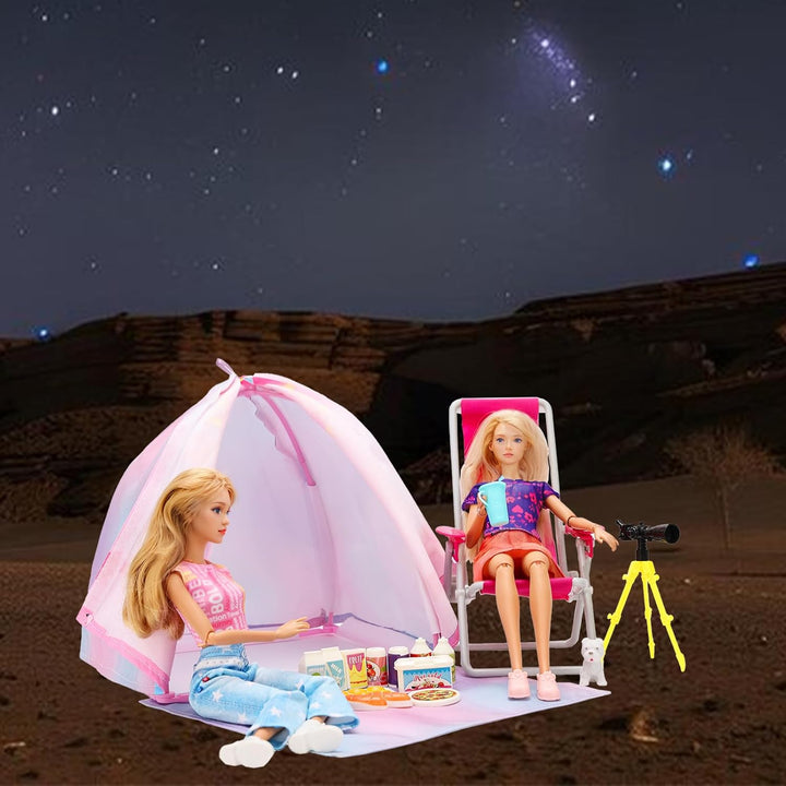 Miunana Camping Spielset mit Zelt Puppenkleidung Schlafsack Wanderrucksack Kleider Kleidung Zubehör