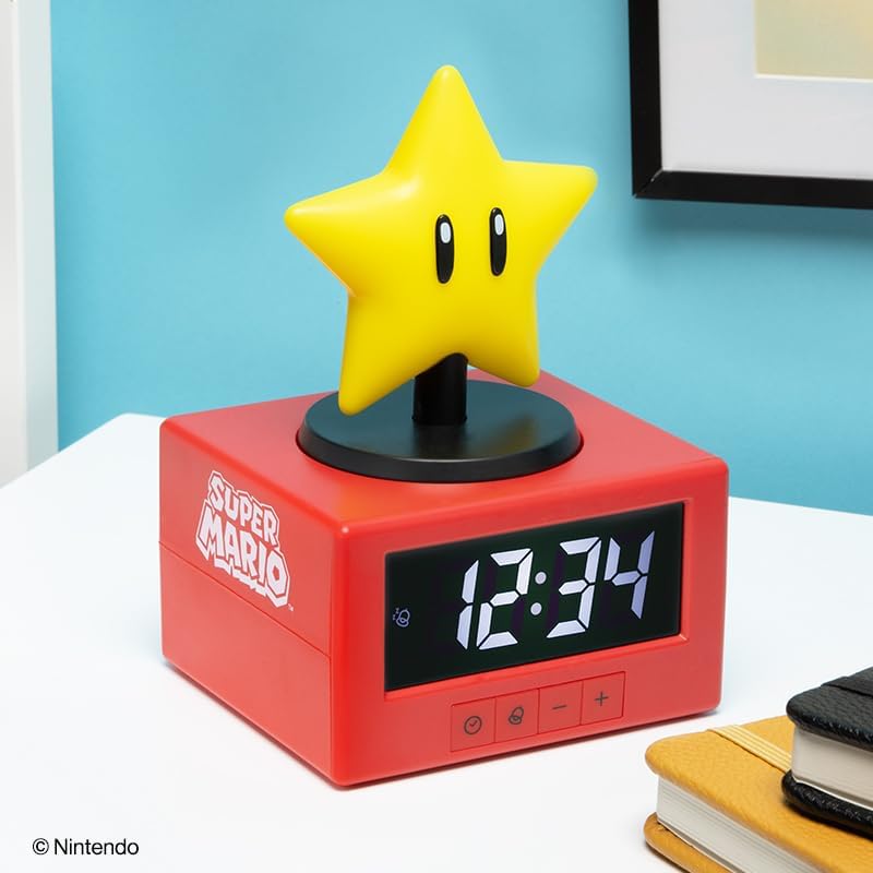 Paladone Super Mario Super Star Icon Wecker mit Nachtlicht – Digitaler Wecker, Schlummerfunktion per