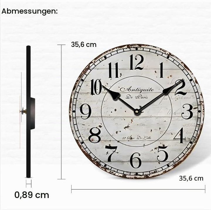 Wanduhr küchenuhr Vintage Shabby CHIC Antik Nostalgie Rustikale Quarzuhr aus MDF mit lautlosem Uhrwe