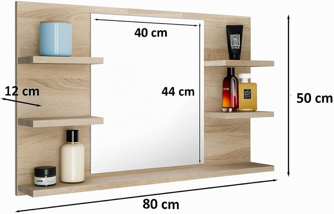Badspiegel mit 5 Ablagen Badezimmerspiegel Spiegel Regal Wandspiegel Hängespiegel Badmöbel Spiegel F