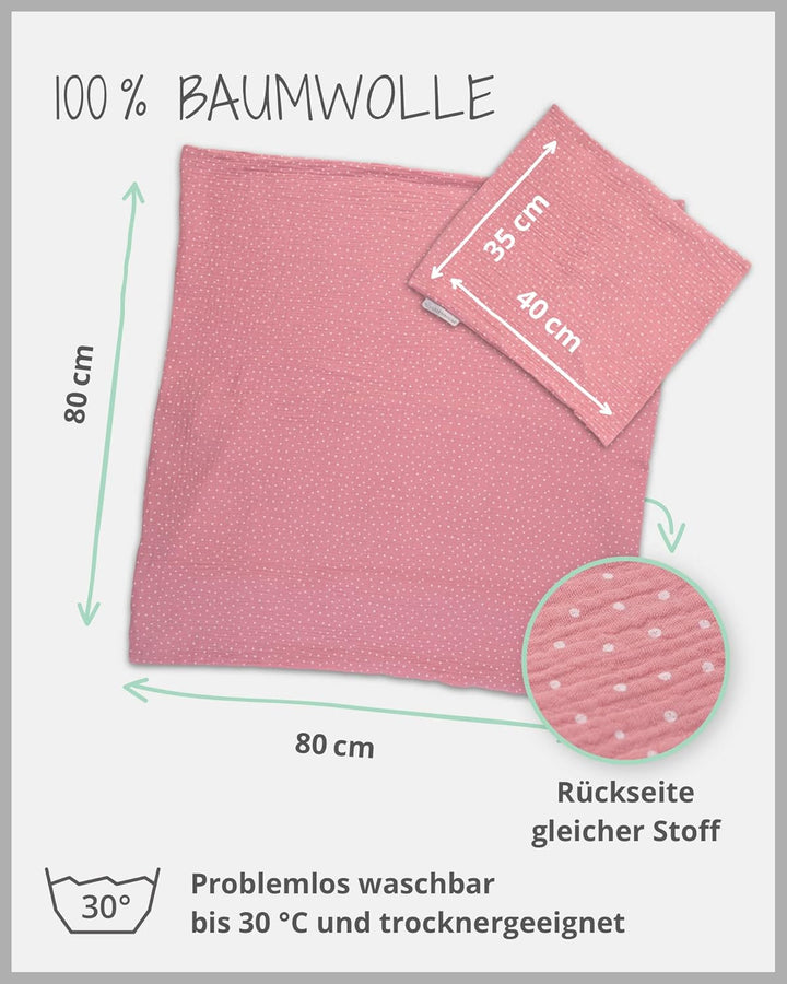 ULLENBOOM ® Babybettwäsche 80x80 cm Musselin Rosa - 2 Teile (komplett): Baby Bettwäsche 80x80 cm & K