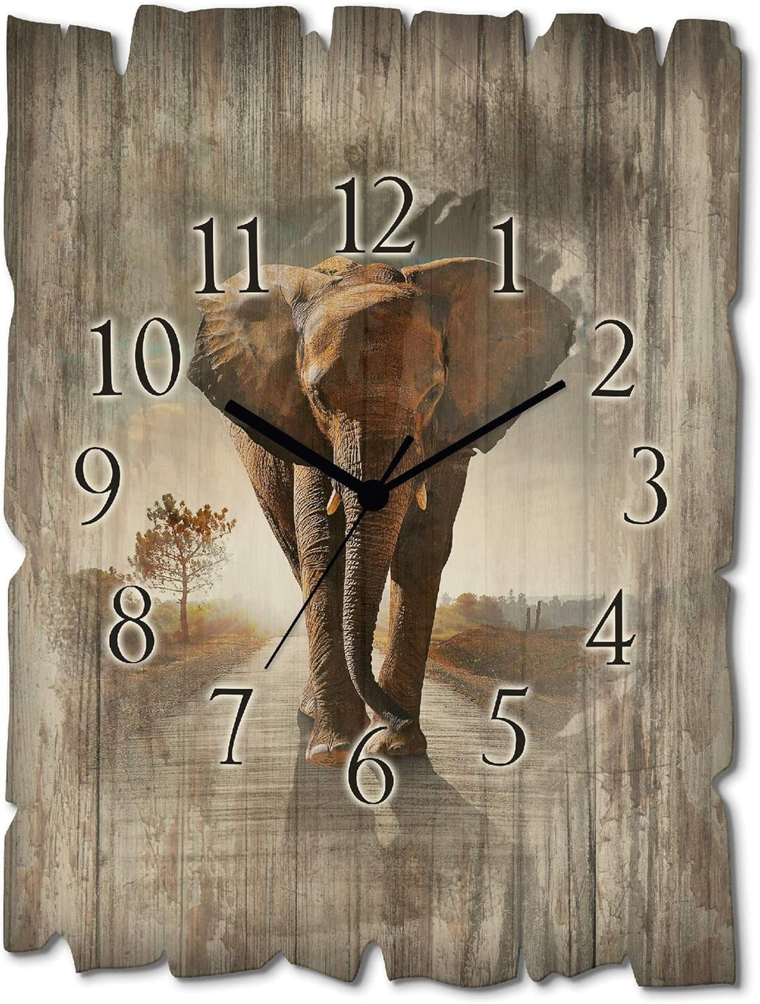 ARTLAND Wanduhr ohne Tickgeräusche aus Holz Funk Uhr 30x40 cm Rechteckig Lautlos Afrika Elefant Tier