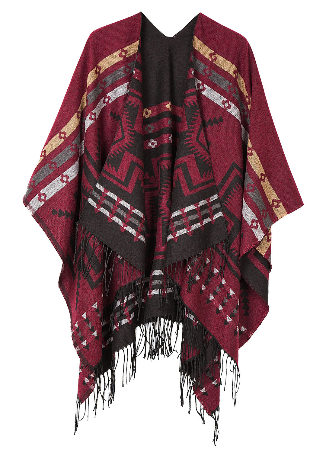 Urban GoCo Damen Poncho Stola Bohe Quaste Schal #1 Rot, #1 Rot