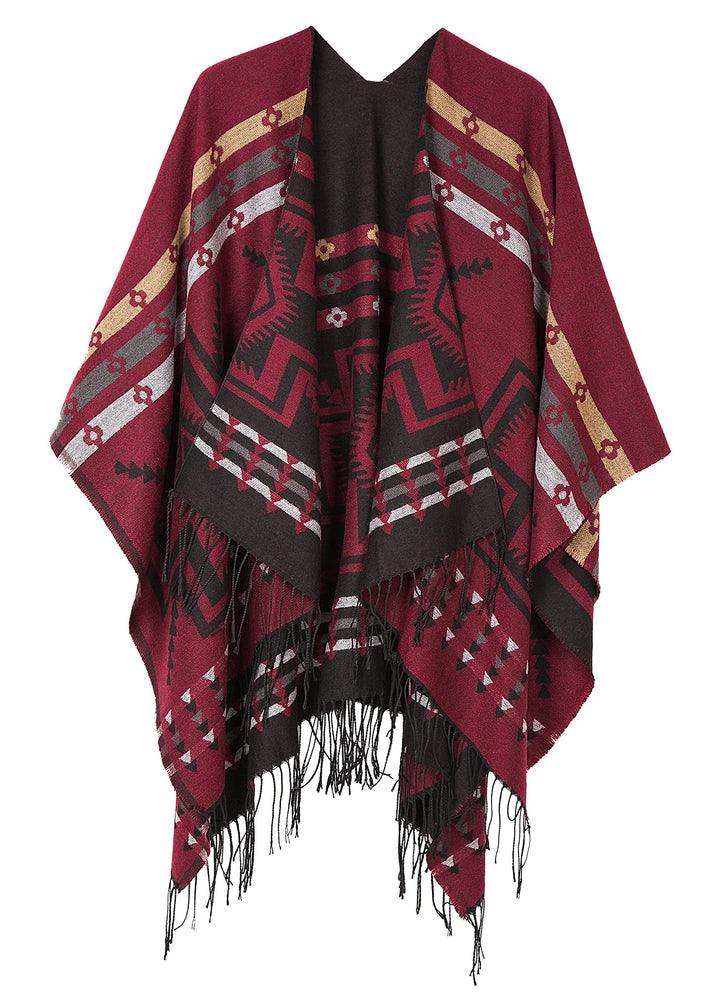 Urban GoCo Damen Poncho Stola Bohe Quaste Schal #1 Rot, #1 Rot