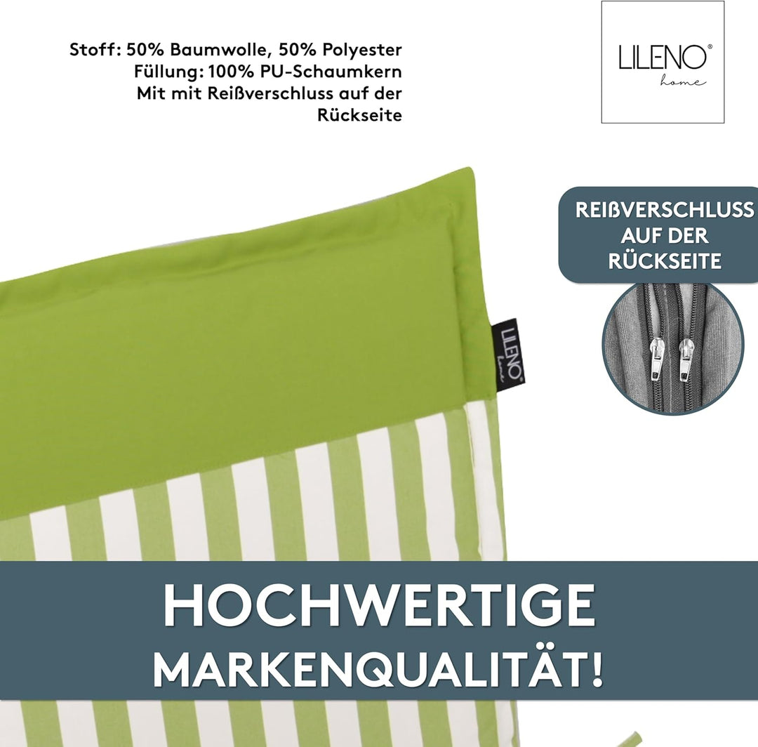 LILENO HOME Gartenstuhl Auflagen als [2er Set - Niedriglehner] in Streifen Hellgrün - Uni Hellgrün -