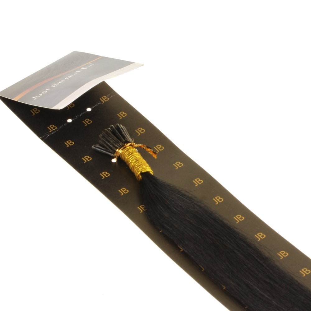 hair2heart 100 x Microring I-Tip Extensions aus Echthaar, 50cm, 0,5g Strähnen, glatt - Farbe 1 schwa