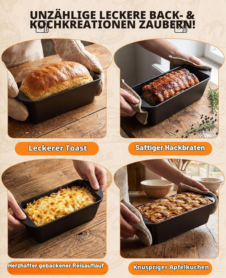 Gusseiserne Brotbackform mit Deckel – Längliche Backform für knusprige Kruste &amp; saftige Krume – Anti