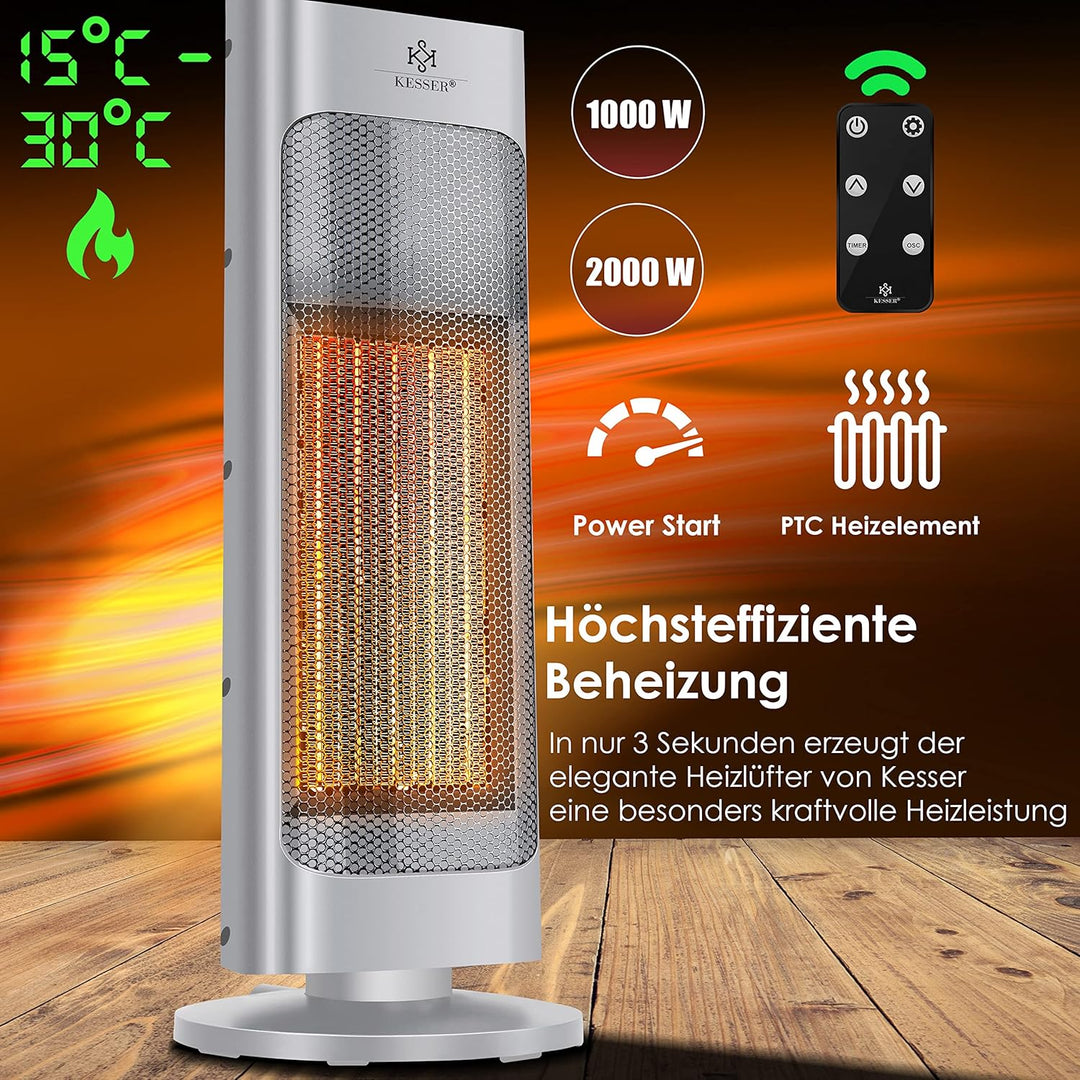 KESSER® Heizlüfter mit Fernbedienung energiesparend leise 2000W Keramik Heizstrahler Standheizstrahl