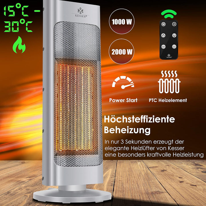 KESSER® Heizlüfter mit Fernbedienung energiesparend leise 2000W Keramik Heizstrahler Standheizstrahl