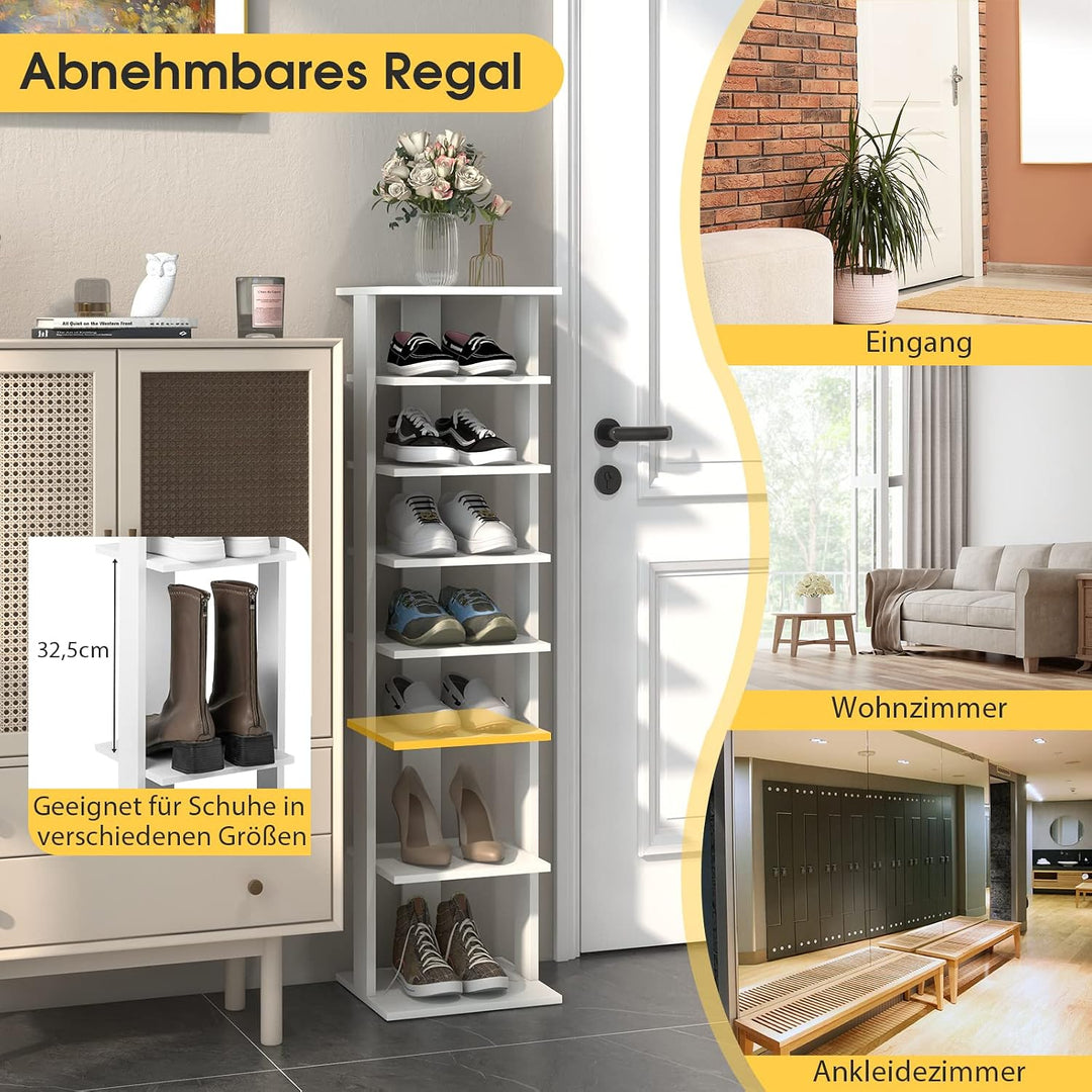 COSTWAY 8 stufiger Schuhständer höhenverstellbar, Platzsparendes Schuhregal aus Holz, Schuh-Organize