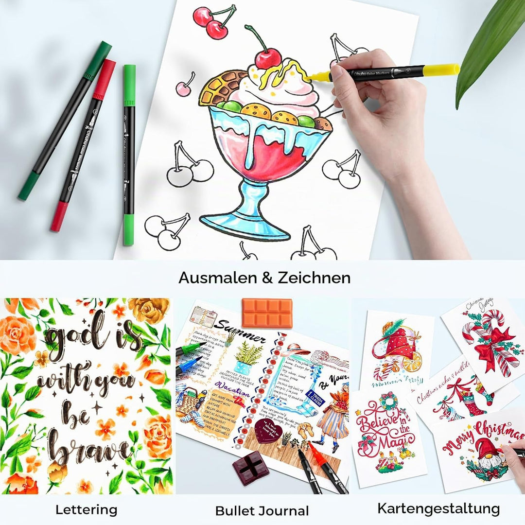 Ohuhu Filzstifte 100 Farben, Dual Brush Pen Pinselstifte Aquarell Marker Stifte Set für Kind und Erw