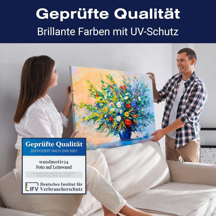 wandmotiv24 Leinwandbild Malerei, 100x75cm, Querformat, Blumen, Vase, Deko, Bilder auf Leinwand, Wan