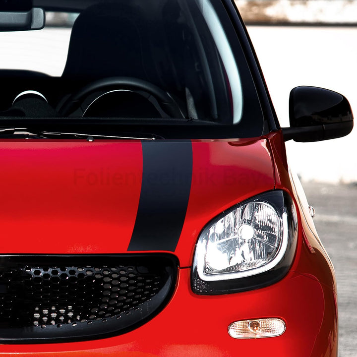 Folientechnik Bayer 1058 Motorhaubenstreifen kompatibel mit Smart Fortwo 453 ab Bj. 2014 (Schwarz),