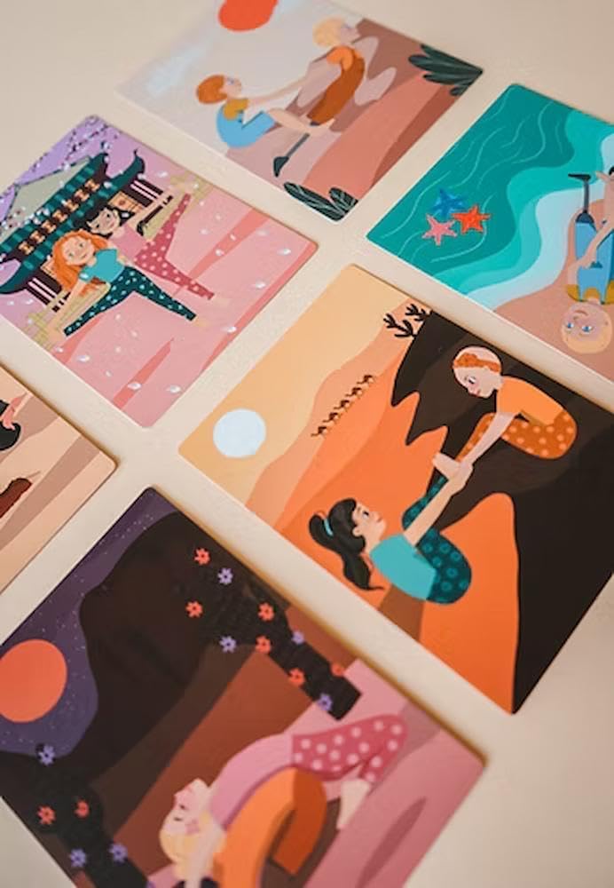 IMYOGI Partner Yoga Karten für Kinder, handillustriert, 30 Partner-Übungen, Meditation für Kinder, K