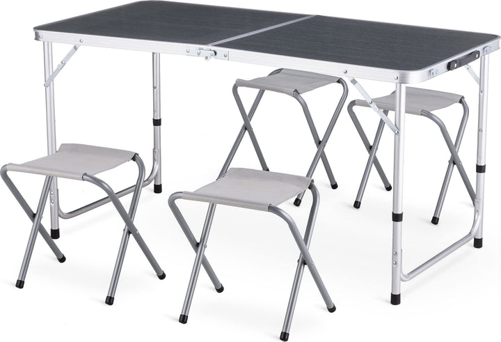 Campingtisch mit 4 stühlen, Höhe Tragbarer Klappbar Grilltisch 120 x 60 cm Tragegriff, Aluminium Kla