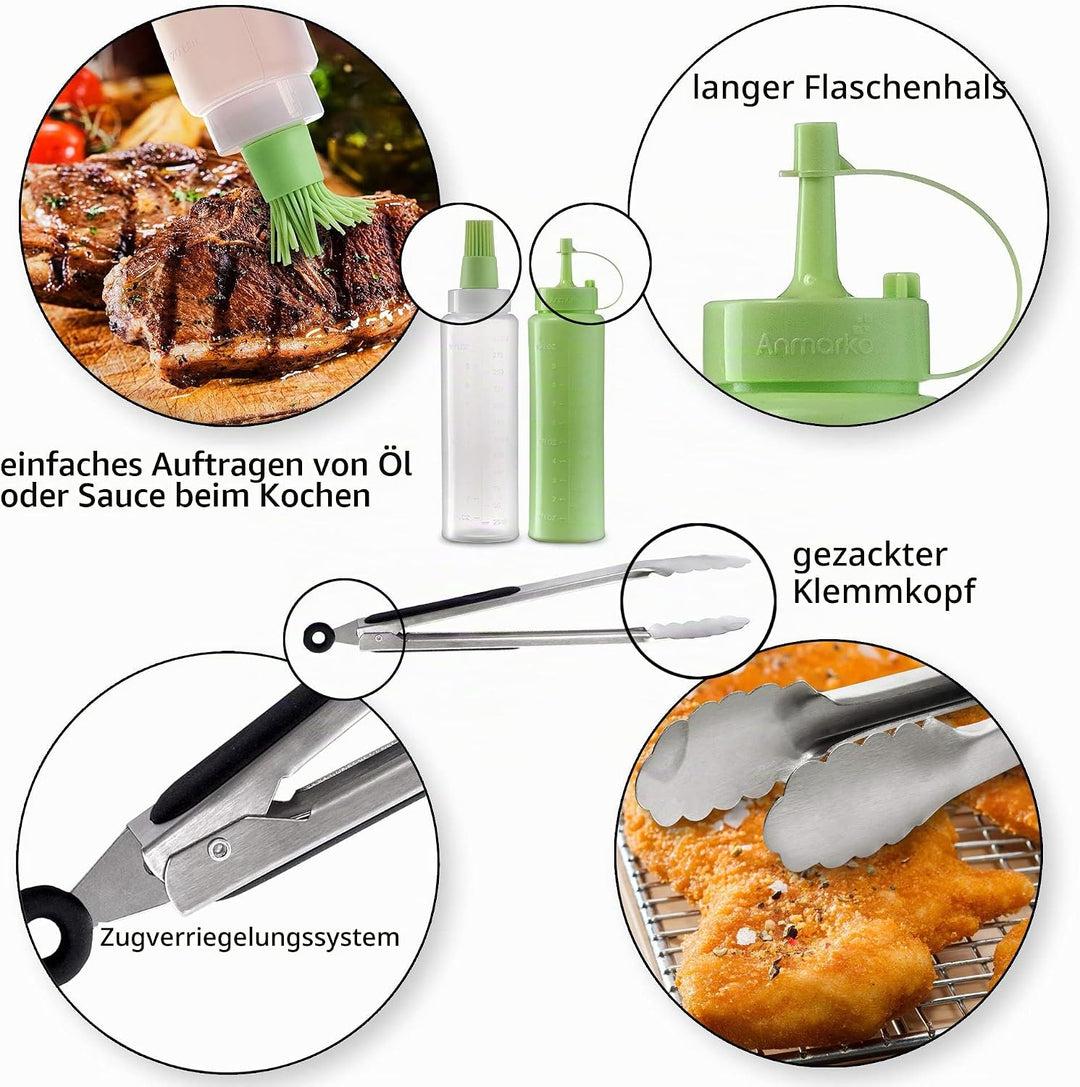 Exklusives Grillwender Set aus hochwertigem Edelstahl - BBQ Grillset in erstklassiger Qualität für H
