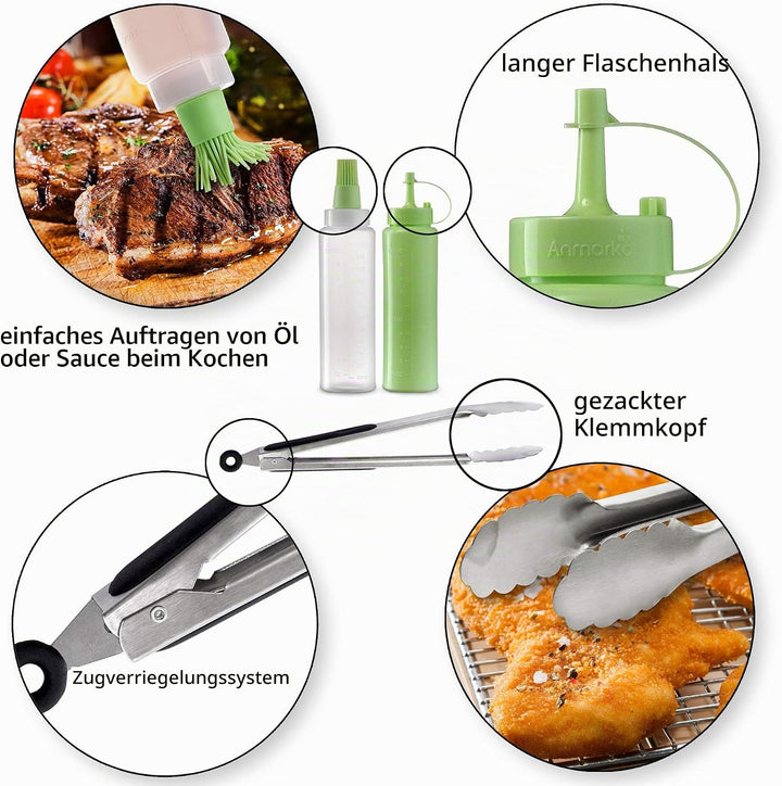 Exklusives Grillwender Set aus hochwertigem Edelstahl - BBQ Grillset in erstklassiger Qualität für H