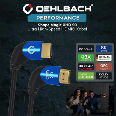 Oehlbach Shape Magic 90 UHD - 8K Ultra High Speed 2.1 HDMI-Kabel - Zertifiziert 48 Gbps (90 Grad Win