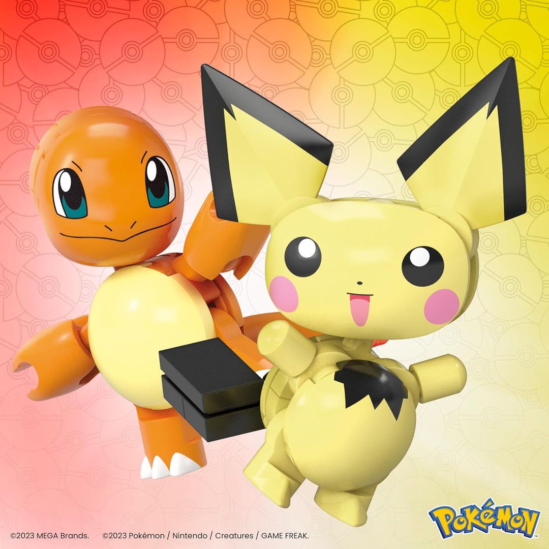 MEGA Pokémon Action-Figur-Bauspielzeug-Set, Pokéball 2er-Pack, Pichu und Charmander mit 40 Teilen, f