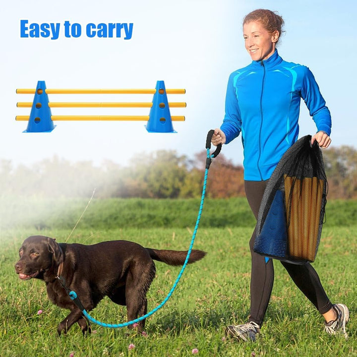 RANJIMA Agility Set Hunde Klein, 5er Sports Steckhürdenset mit 10 Kegel 23cm & 5 Stangen 80cm, Caval