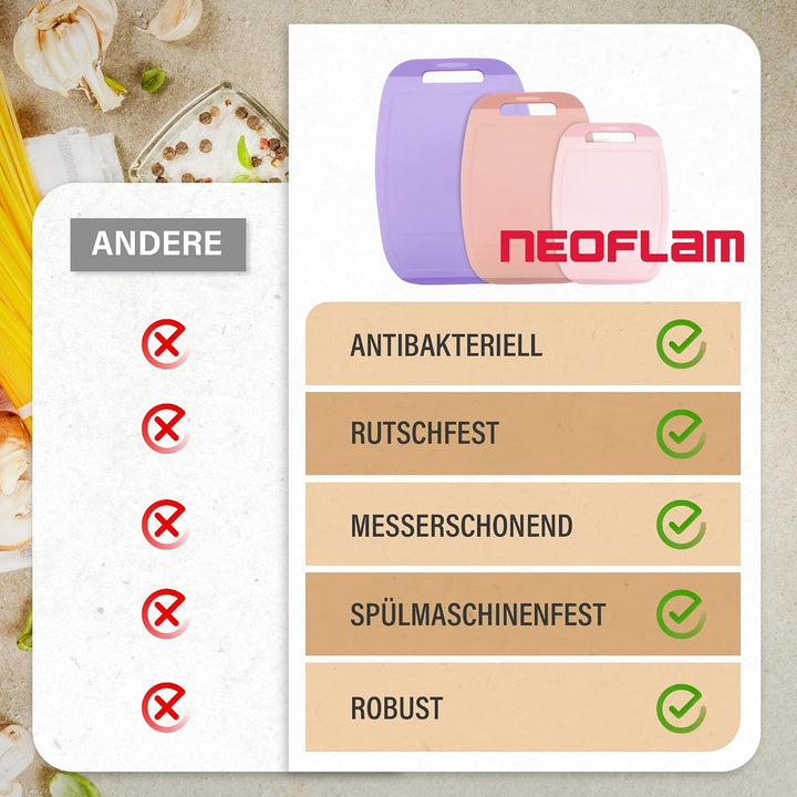 NEOFLAM® Schneidebrett Kunststoff gross, mittel, klein – Schneidebretter spülmaschinenfest, Schneide