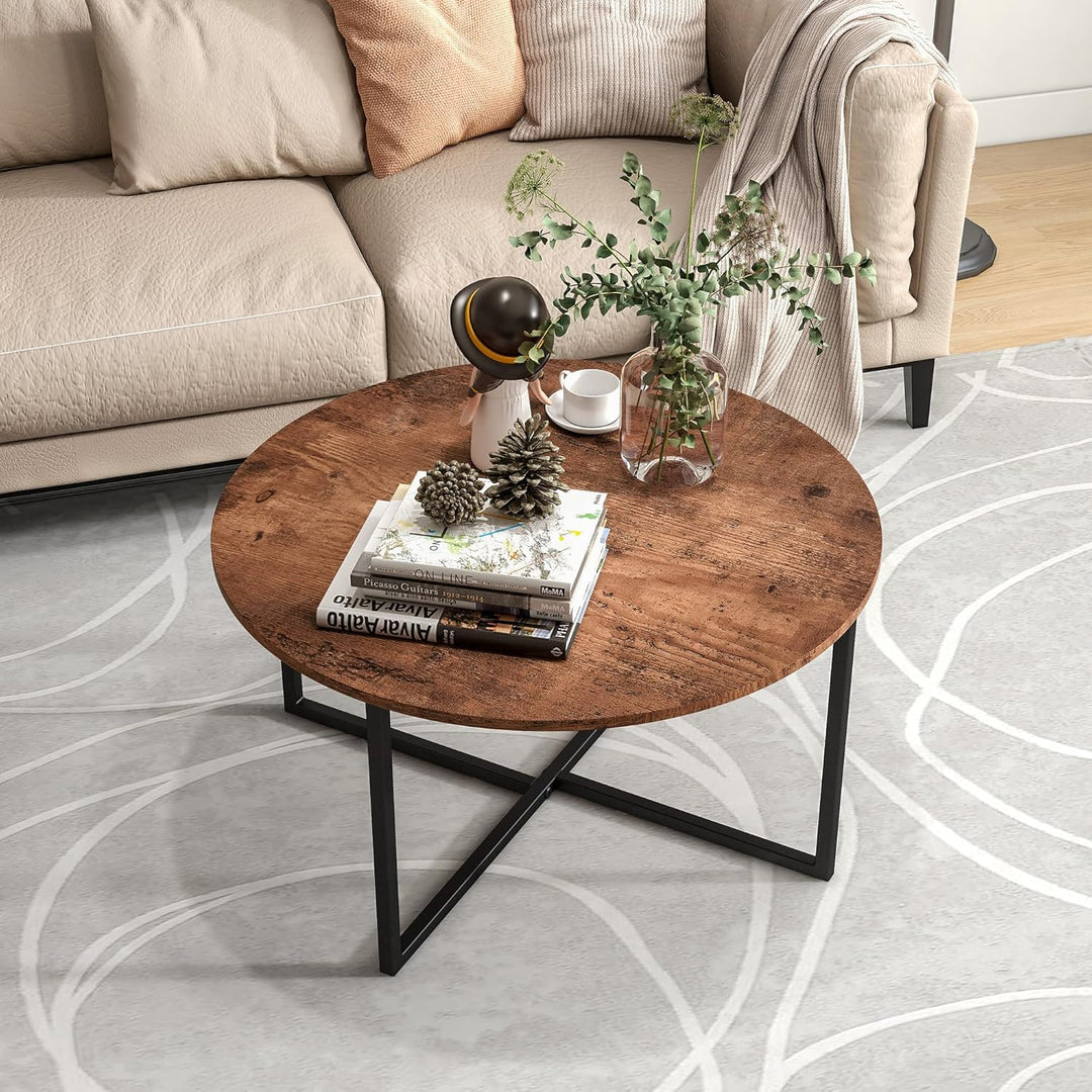 HOJINLINERO Couchtisch Rund,Beistelltisch,Sofatisch,Kaffeetisch,Metall Untergestell und Einer Tischp
