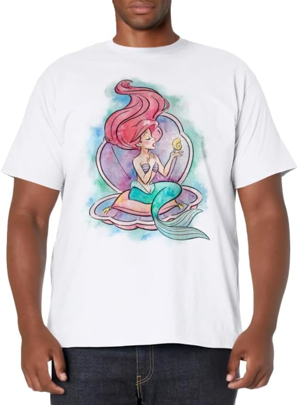 Disney Little Mermaid Ariel In Shell Watercolor T-Shirt
