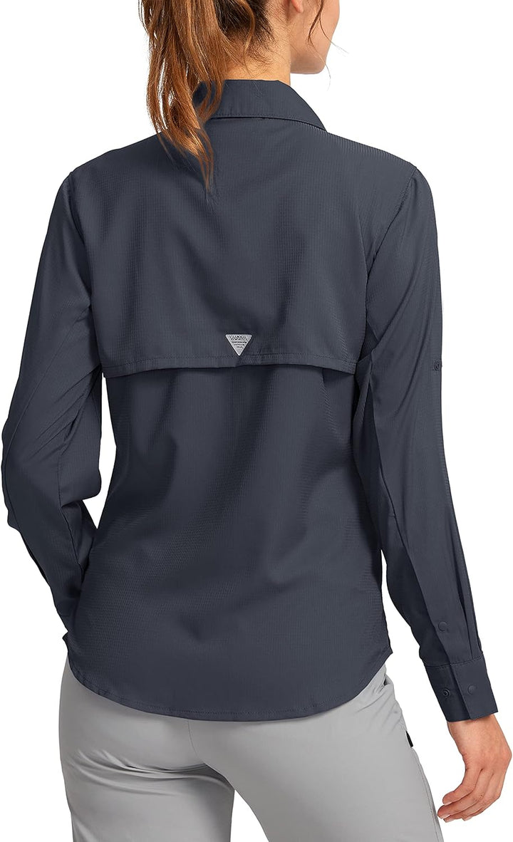 Damen-Sonnenschutz-Angelshirt mit Reissverschlusstaschen, leicht, LSF Langarm-Shirts für Wandern, Sa