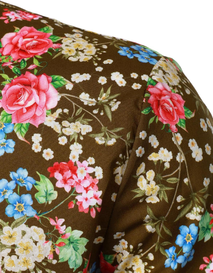 JOGAL Herren Regular Fit Floral Business Hemd Langarm Button Down Print Freizeithemd S Braun Rosa, S