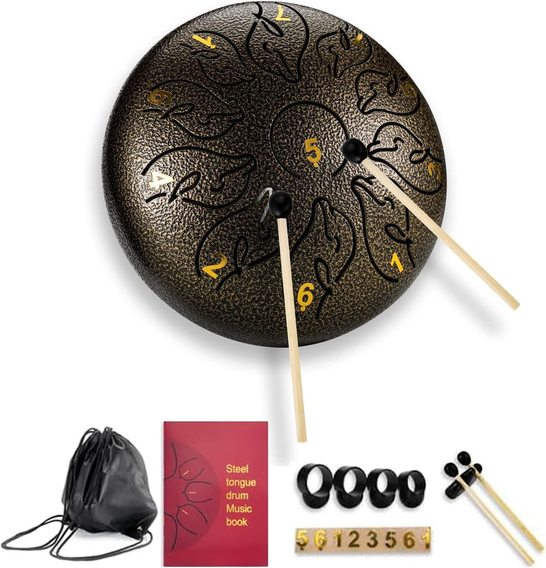 Zungentrommel 11 Noten 6 Zoll, Tongue Drum Kohlenstoffstahl Steel Drum,Tragbare ätherische Trommel m