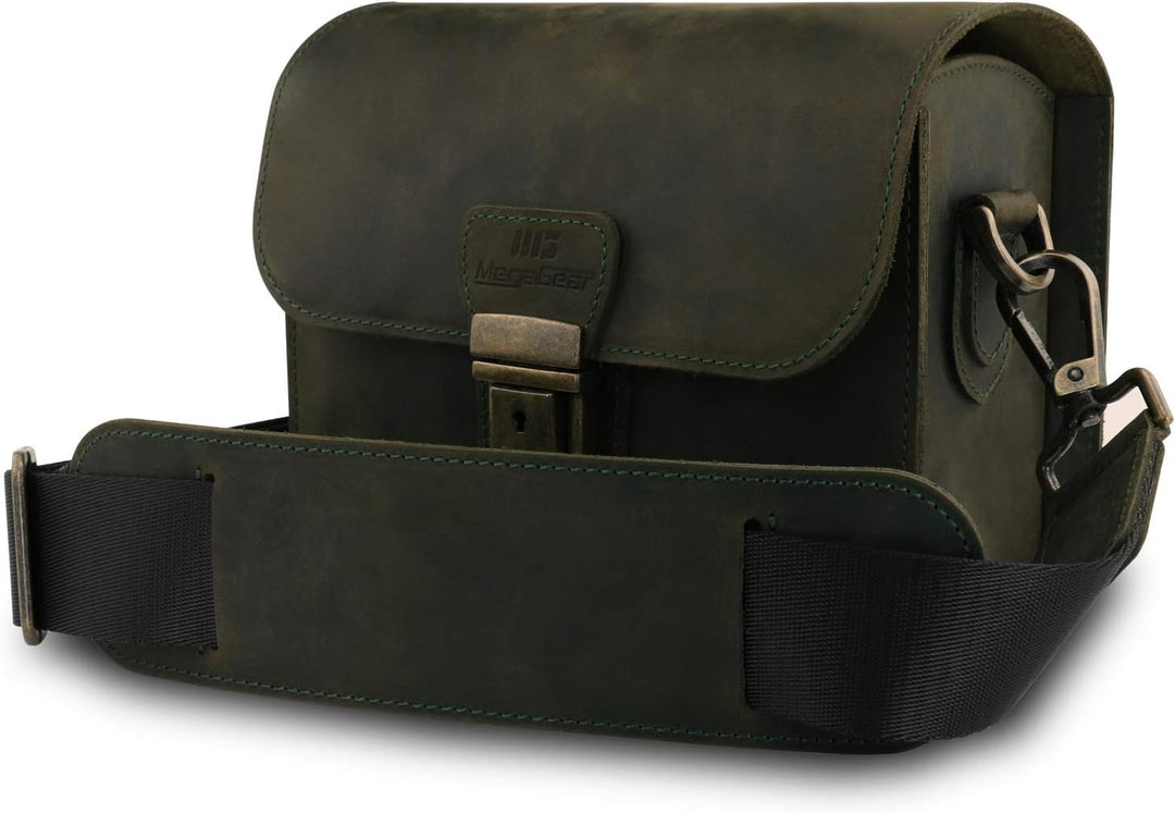 MegaGear Pebble Kameratasche - Kuriertasche aus echtem Leder für Spiegellose, Sofortbild- und DSLR K