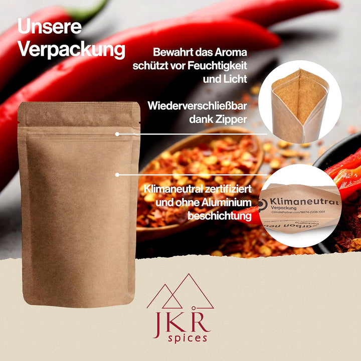 JKR Spices Chiliflocken ohne Saat 1000g | Chili Flocken ohne Kerne | Chili Flakes im wiederverschlie