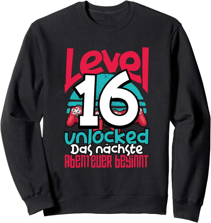 Level 16 Unlocked Gamer 16th Birthday Gift Cool Retro Gaming Sweatshirt