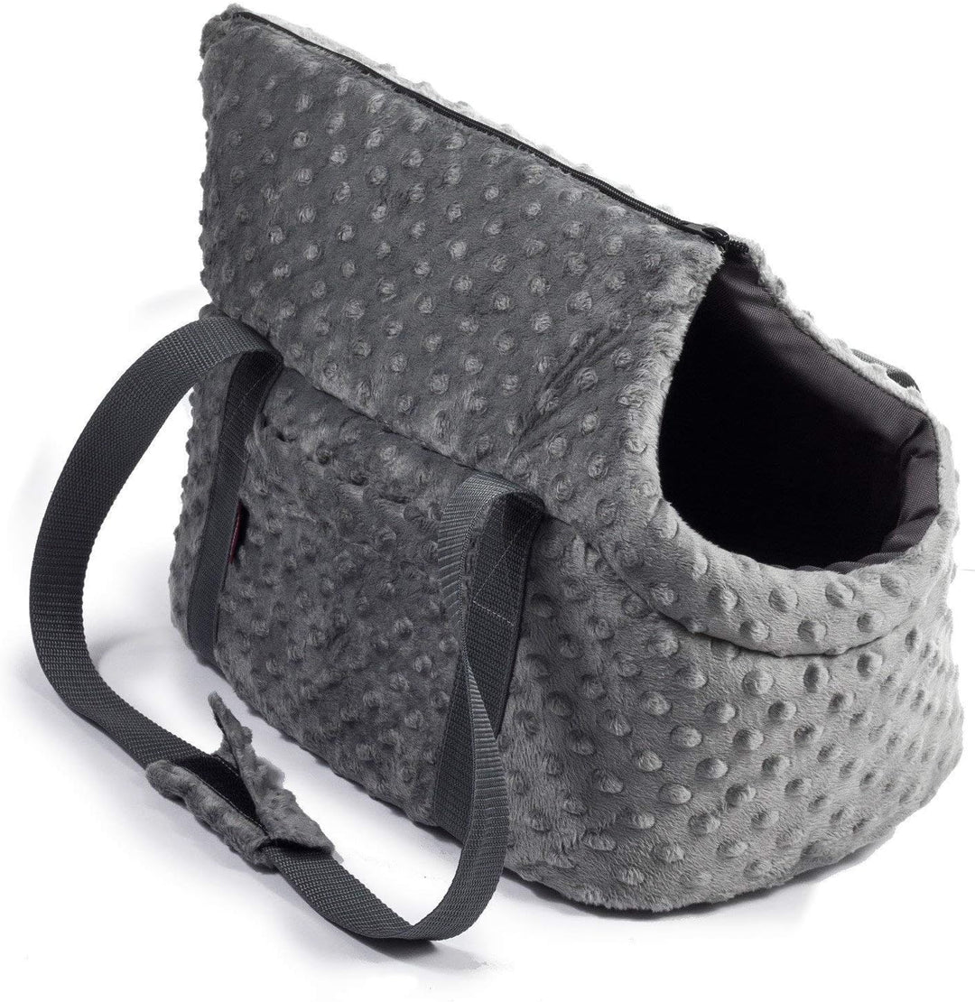 BOUTIQUE ZOO Hundetasche - Grau (Minky), L bis 15 kg - Tragetasche für kleinen und mittleren Hund, W