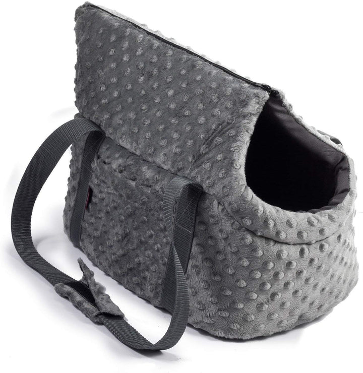 BOUTIQUE ZOO Hundetasche - Grau (Minky), L bis 15 kg - Tragetasche für kleinen und mittleren Hund, W