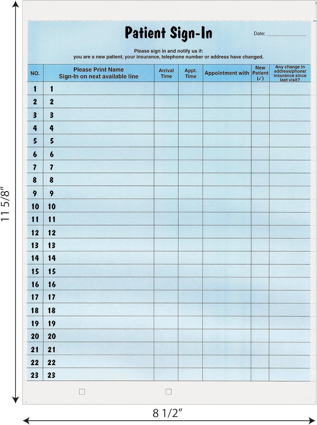 Tabbies Patient Sign-In Label Formulare, 21,6 x 27,9 cm Form, blau, 23 Etiketten/Blatt, 125 Blatt/Pa