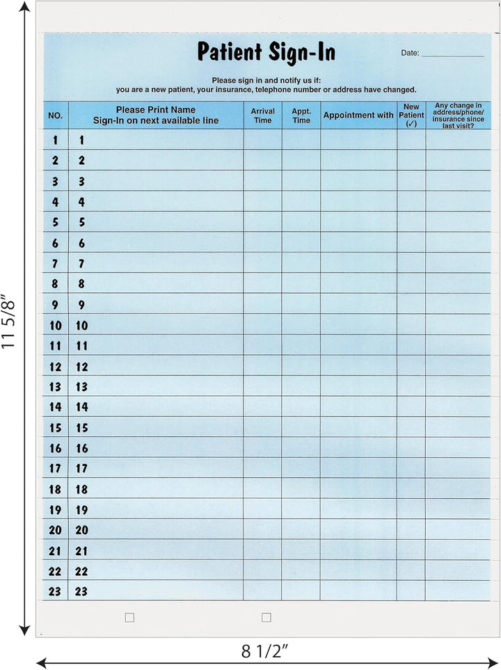 Tabbies Patient Sign-In Label Formulare, 21,6 x 27,9 cm Form, blau, 23 Etiketten/Blatt, 125 Blatt/Pa