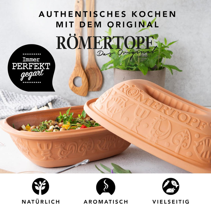 Römertopf Bräter Klassiker Keramik Dampfgarer aus Naturton für bis zu 2 Personen 1,5 Liter 1.5 Liter
