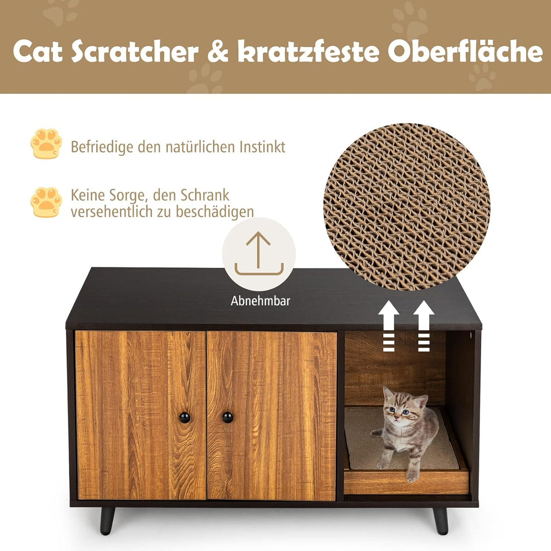 GOPLUS 2 in 1 Katzenschrank für Katzentoilette, Katzenhaus Holz mit Türen, Stahlbeine, abnehmbare Kr