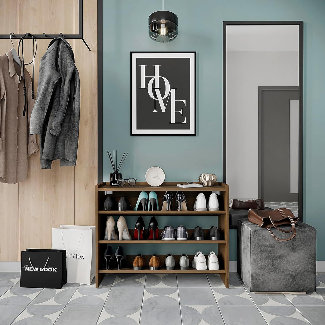 KOMTO Schuhregal Schmal - Schuhablage Flur mit 3 Ebenen Offener Schuhschrank Schuh Organizer Platzsp