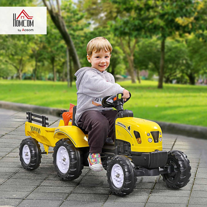 HOMCOM Trettraktor mit Anhänger Tretauto Traktor Kindertrettraktor Spielfahrzeug für Kinder ab 3 Jah