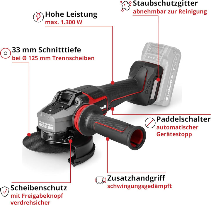 Einhell Professional Akku-Winkelschleifer TP-AG 18/125-13 Q P BL-Solo | PXC | 18 V | 1300 W | Ø 125