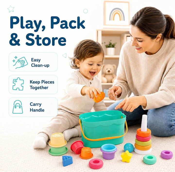 Montessori Stapelturm ab 6 Monate, 3-in-1 Sortier- &amp; Stapelspielzeug | 20 Teile zum Sortieren, Stape