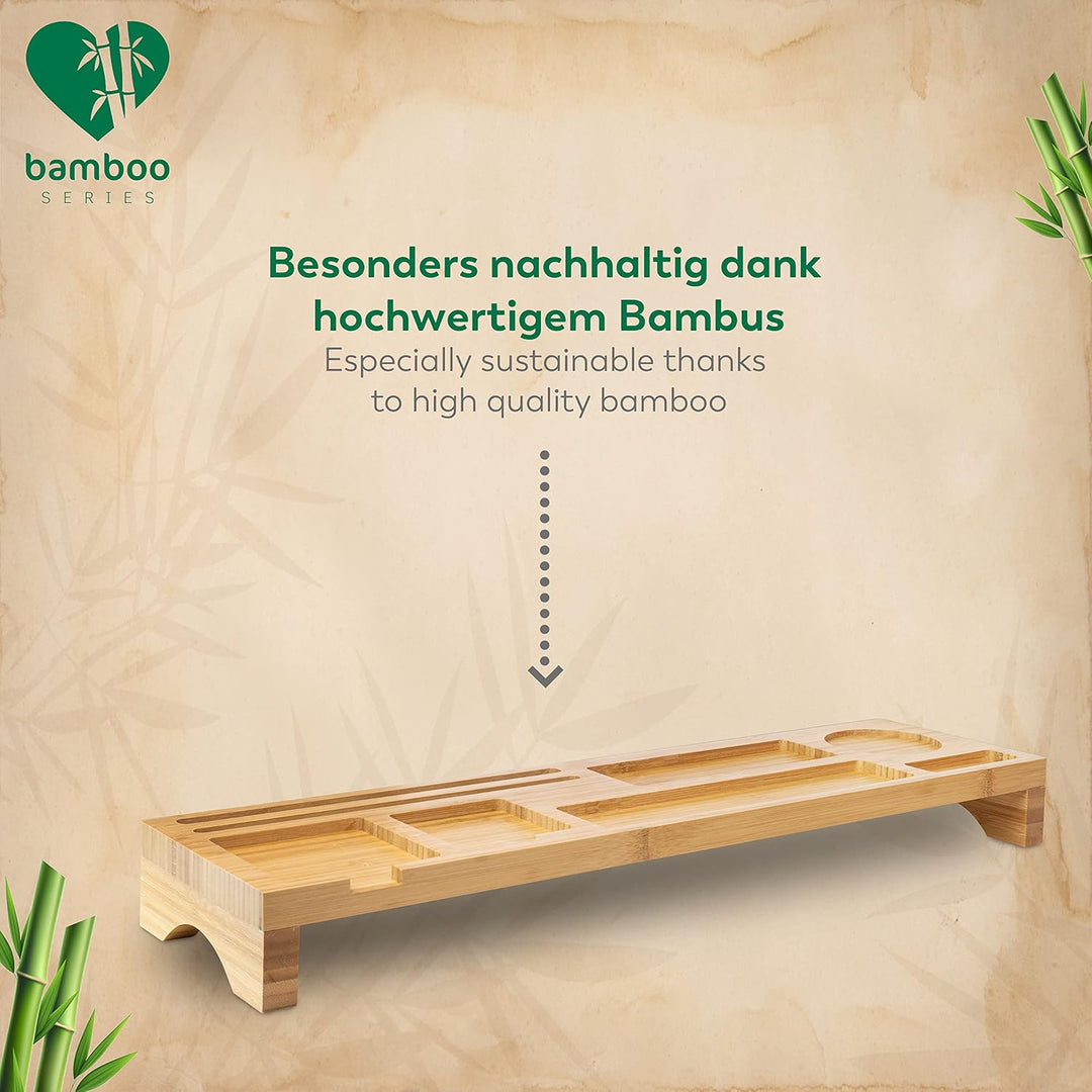 Rubberneck Bambus Schreibtisch Organizer mit Handy-, Tablethalterung - für Tastatur, Maus, Büro Zube