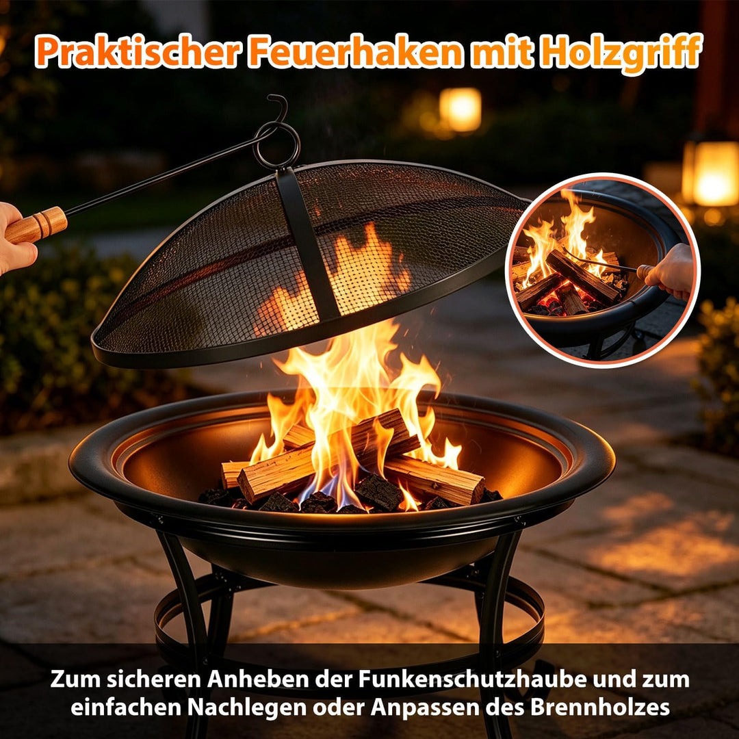 Feuerschale mit Funkenschutz, Feuerschale mit Grillrost Ø 55 cm aus Eisen